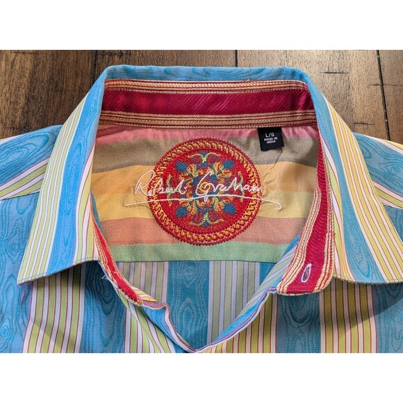 Robert Graham Vertical Striped Long Sleeve Button Up Shirt Large Flip Cuff - Picture 5 of 11